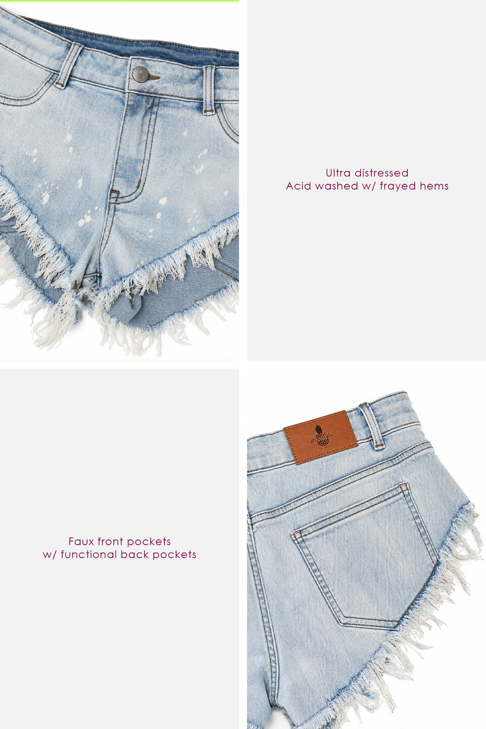 Vintage Washed Distressed Booty Shorts  - Sky Blue