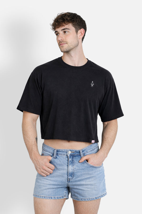 Oversized Relaxed Crop Top - Midnight Black