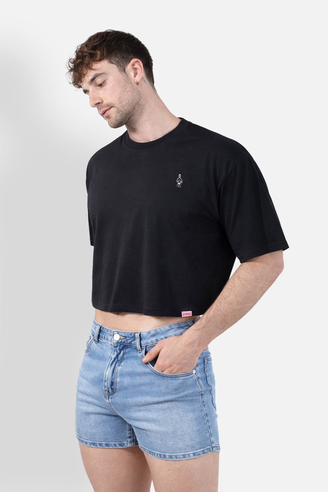 Oversized Relaxed Crop Top - Midnight Black