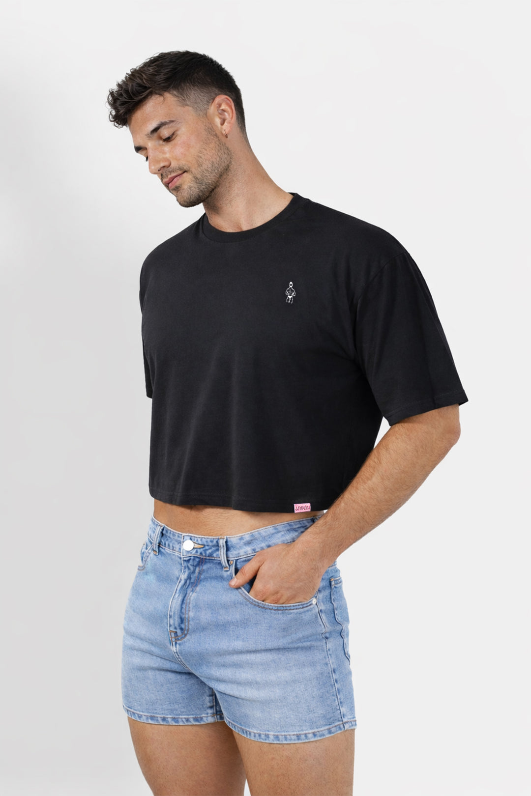 Oversized Relaxed Crop Top - Midnight Black